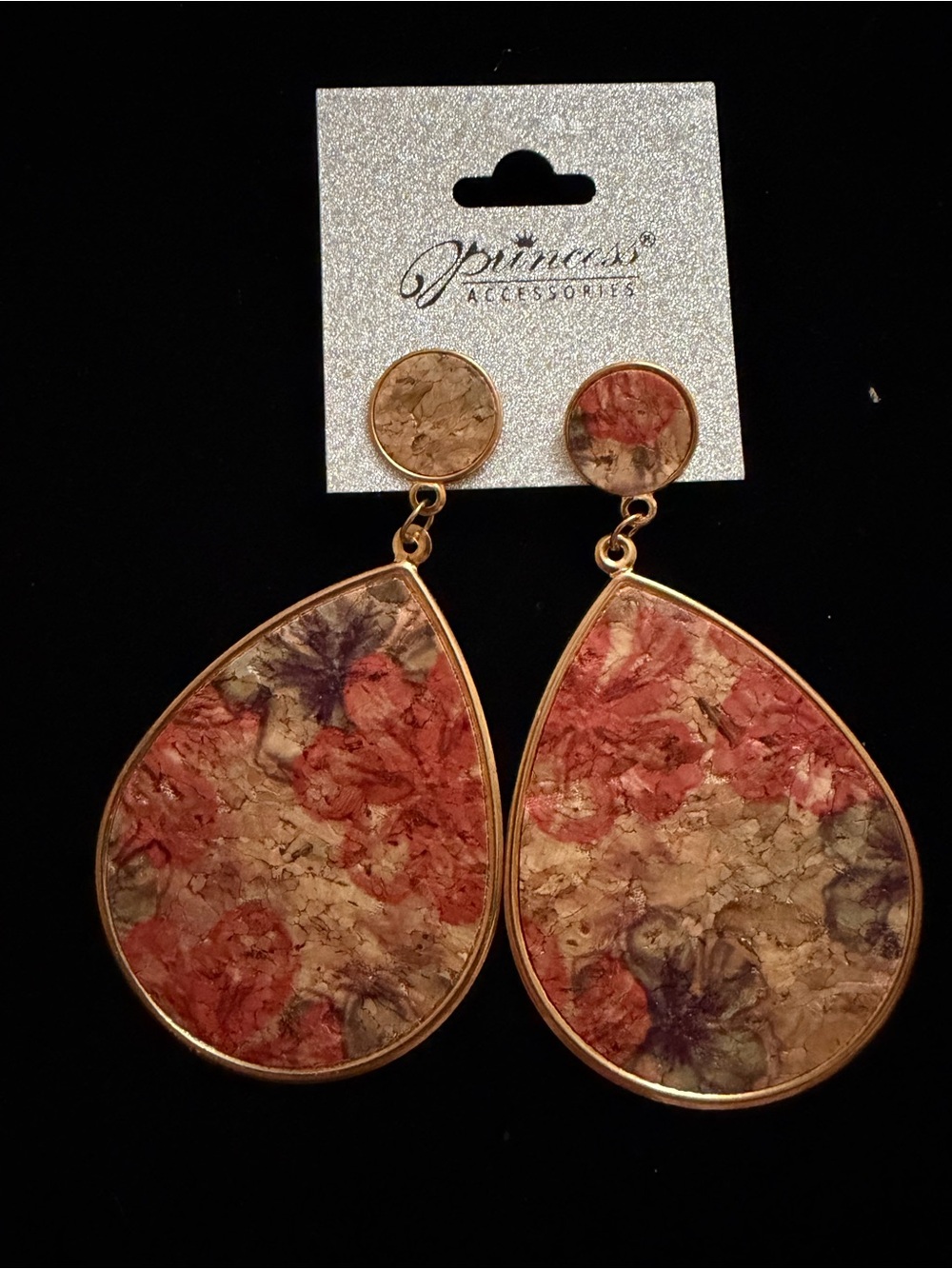 Princess Accessories Coral & Gold Teardrop Earrings